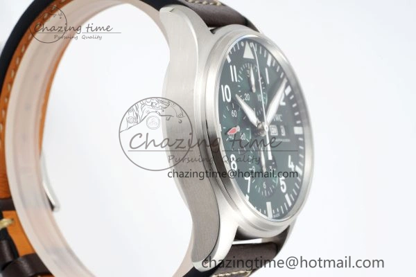 Pilot Chrono SS AZF 1:1 Best Edition Green Dial on Brown Leather Strap A7750