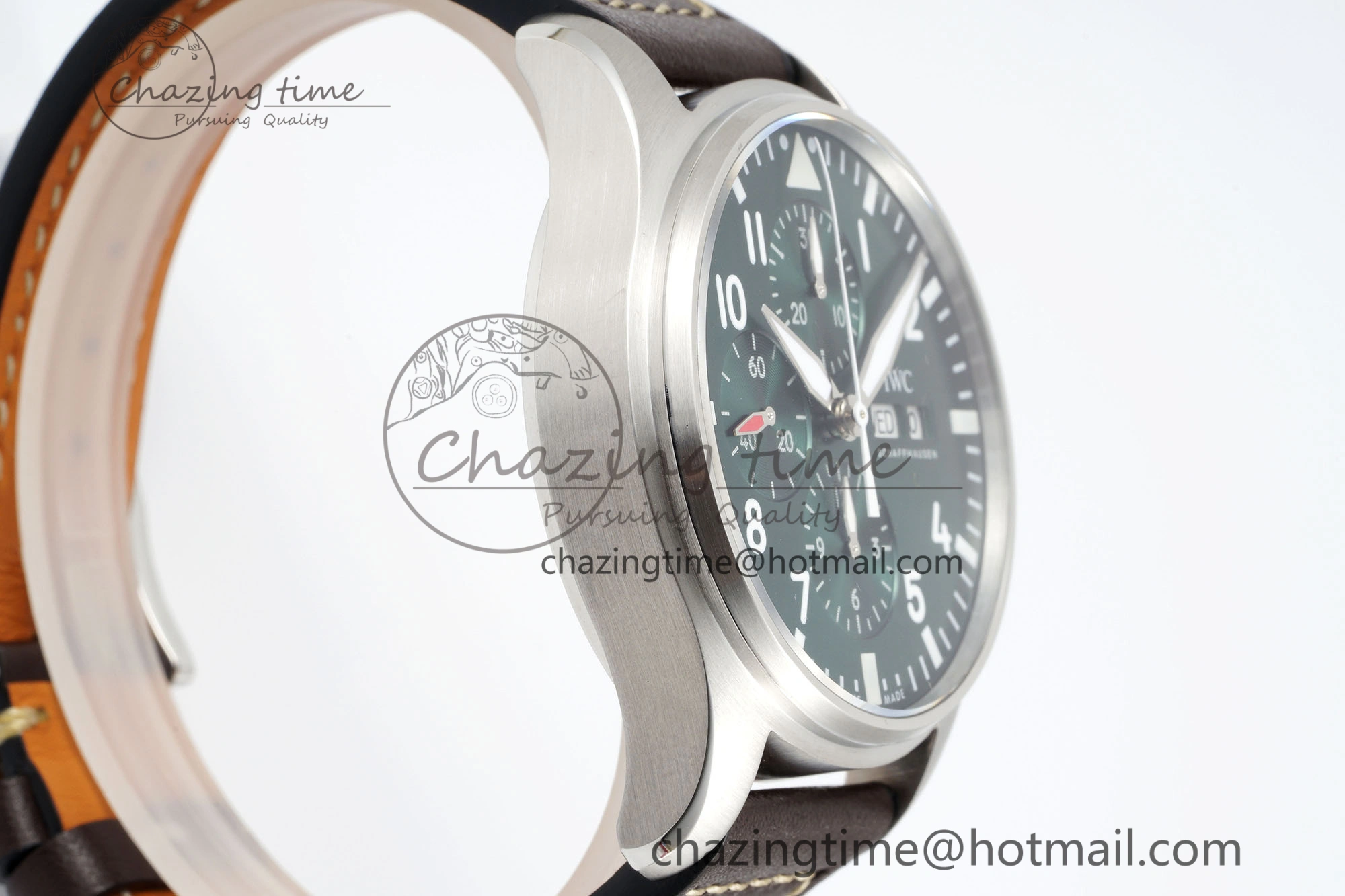 Pilot Chrono SS AZF 1:1 Best Edition Green Dial on Brown Leather Strap A7750