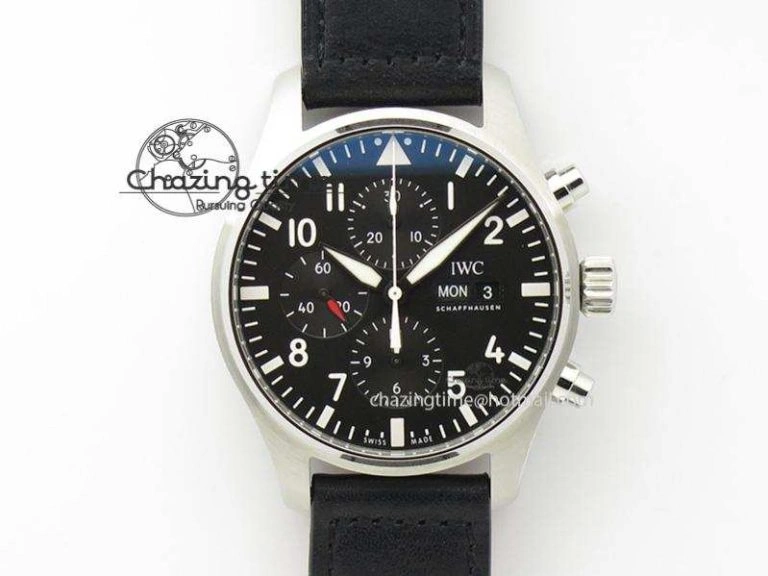 Pilot Chrono SS IW377709 ZF Best Edition Black Dial On Black Leather Strap A7750