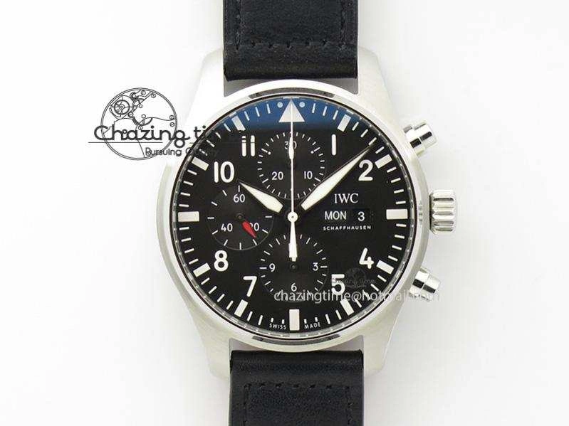 Pilot Chrono SS IW377709 ZF Best Edition Black Dial On Black Leather Strap A7750