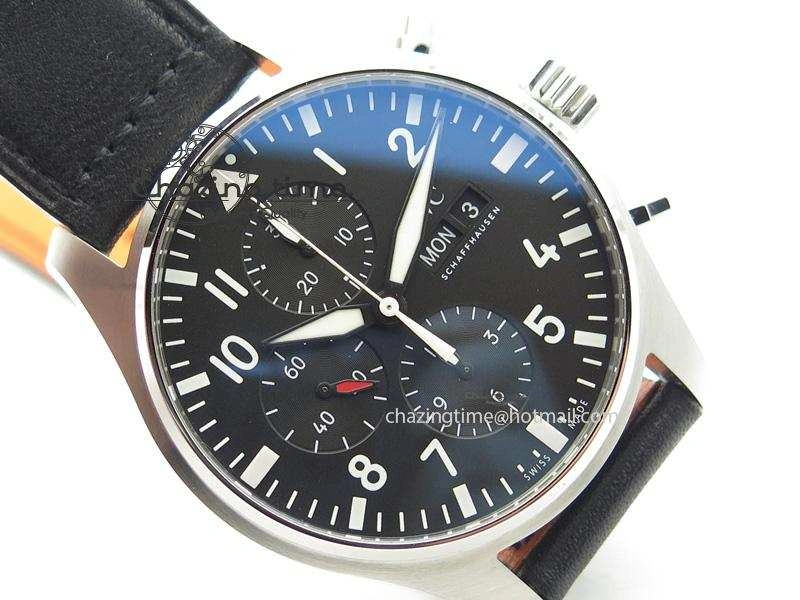Pilot Chrono SS IW377709 ZF Best Edition Black Dial On Black Leather Strap A7750