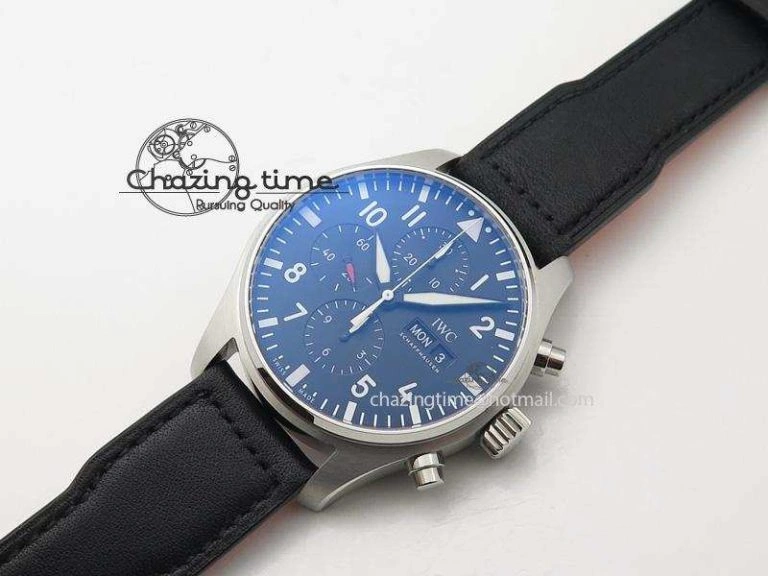 Pilot Chrono SS IW377709 ZF Best Edition Black Dial On Black Leather Strap A7750