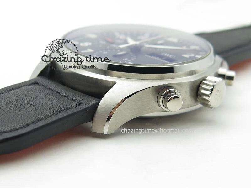 Pilot Chrono SS IW377709 ZF Best Edition Black Dial On Black Leather Strap A7750