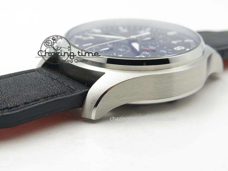 Pilot Chrono SS IW377709 ZF Best Edition Black Dial On Black Leather Strap A7750