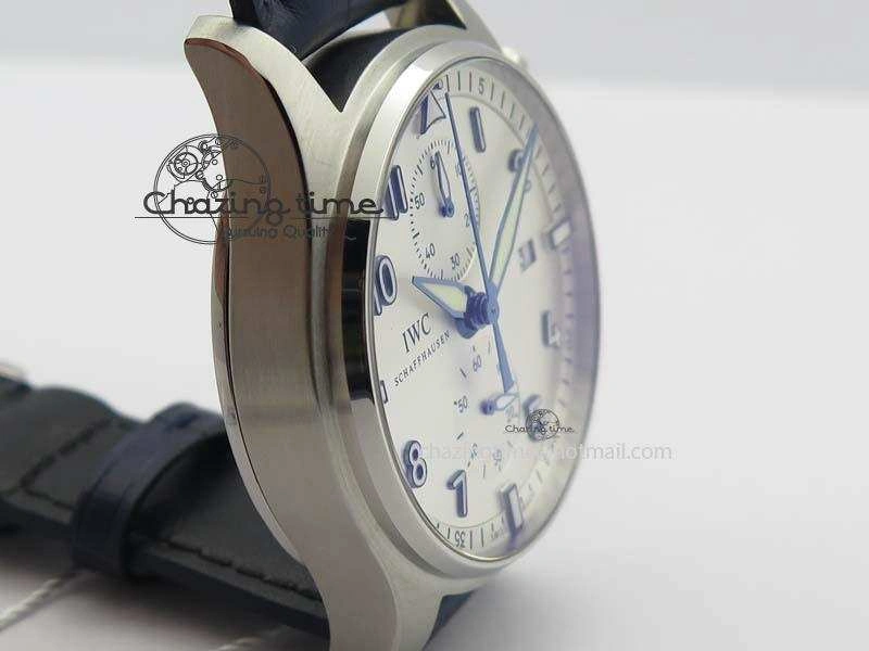Pilot Chrono SS IW387809 ZF 1:1 Best Edition Silver Dial Blue Numbers On Blue Leather Strap A7750