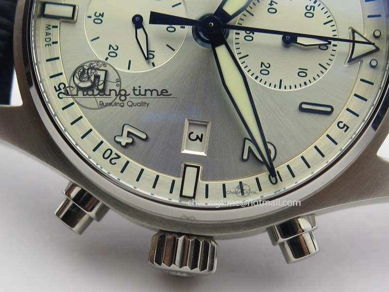 Pilot Chrono SS IW387809 ZF 1:1 Best Edition Silver Dial Blue Numbers On Blue Leather Strap A7750