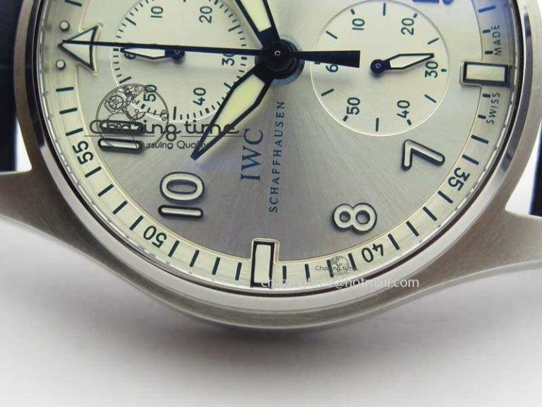 Pilot Chrono SS IW387809 ZF 1:1 Best Edition Silver Dial Blue Numbers On Blue Leather Strap A7750