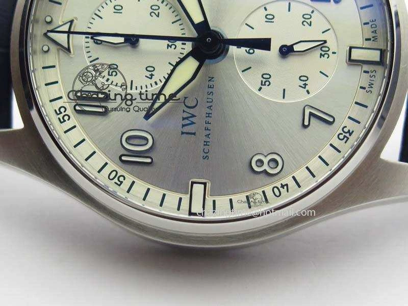 Pilot Chrono SS IW387809 ZF 1:1 Best Edition Silver Dial Blue Numbers On Blue Leather Strap A7750
