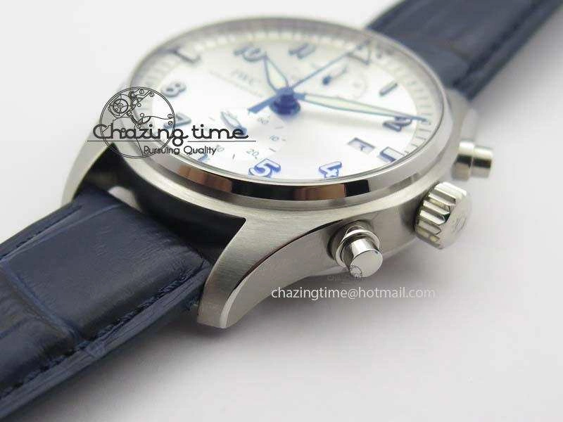 Pilot Chrono SS IW387809 ZF 1:1 Best Edition Silver Dial Blue Numbers On Blue Leather Strap A7750