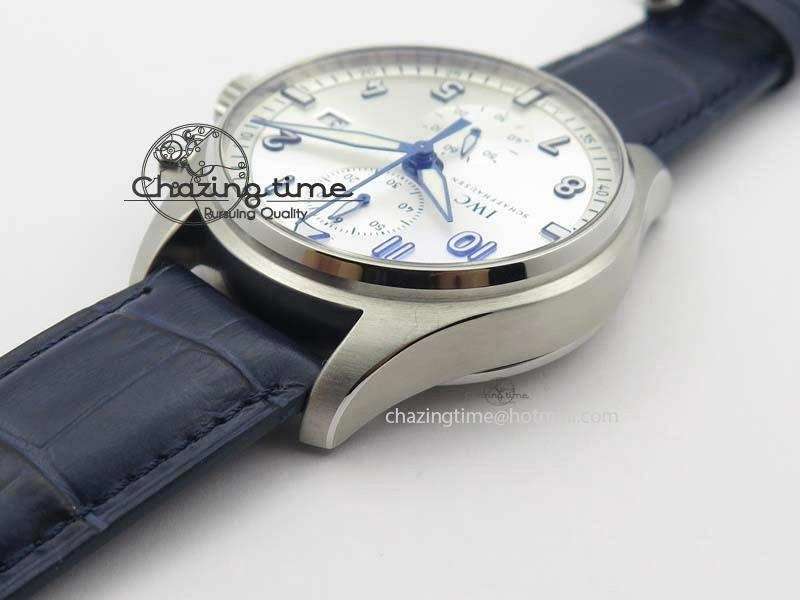 Pilot Chrono SS IW387809 ZF 1:1 Best Edition Silver Dial Blue Numbers On Blue Leather Strap A7750