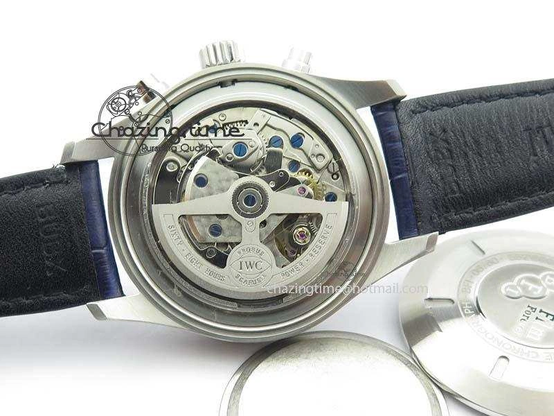 Pilot Chrono SS IW387809 ZF 1:1 Best Edition Silver Dial Blue Numbers On Blue Leather Strap A7750