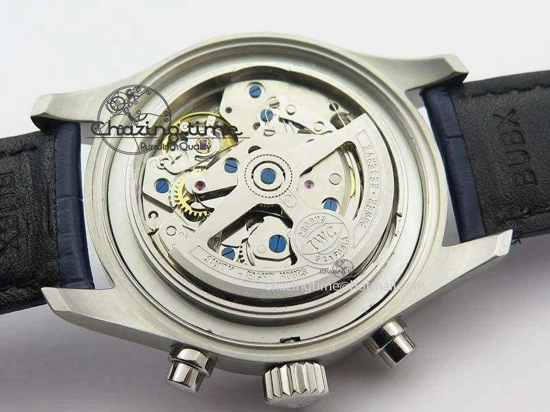 Pilot Chrono SS IW387809 ZF 1:1 Best Edition Silver Dial Blue Numbers On Blue Leather Strap A7750