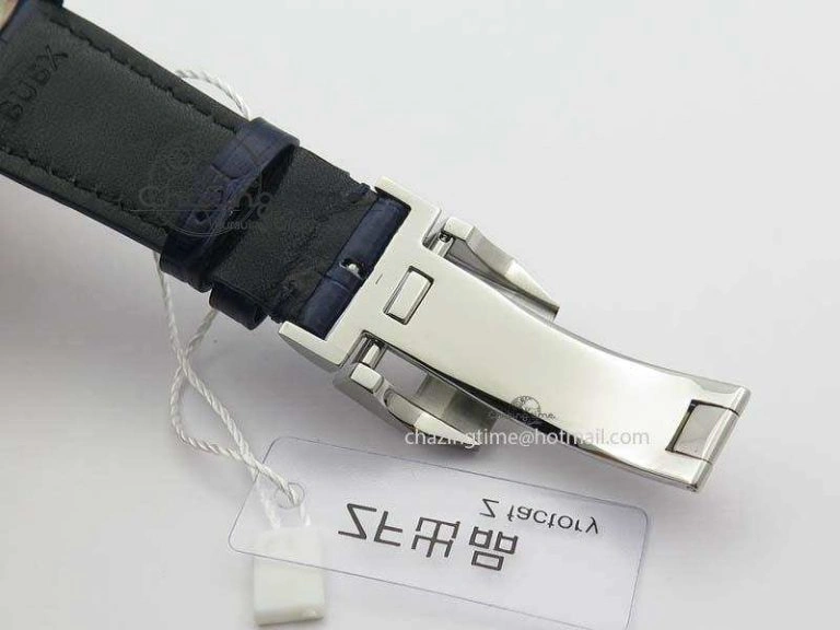 Pilot Chrono SS IW387809 ZF 1:1 Best Edition Silver Dial Blue Numbers On Blue Leather Strap A7750