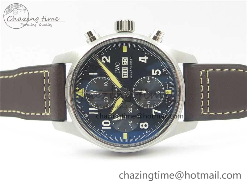 Pilot Chrono Spitfire IW387903 SS ZF 1:1 Best Edition Black Dial on Brown Leather Strap A7750