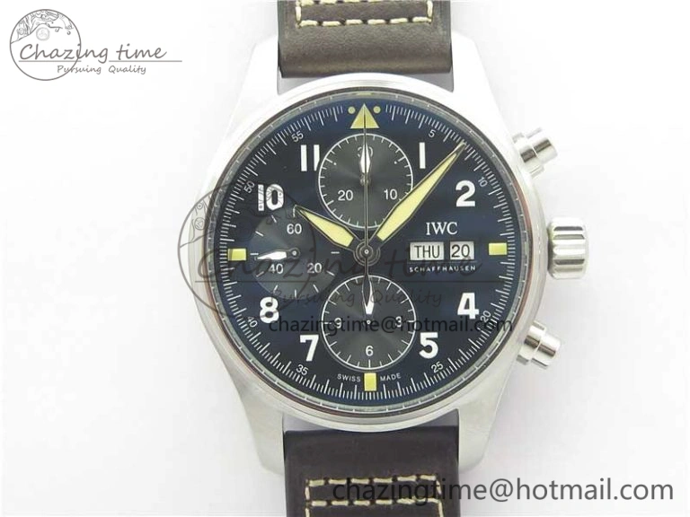Pilot Chrono Spitfire IW387903 SS ZF 1:1 Best Edition Black Dial on Brown Leather Strap A7750