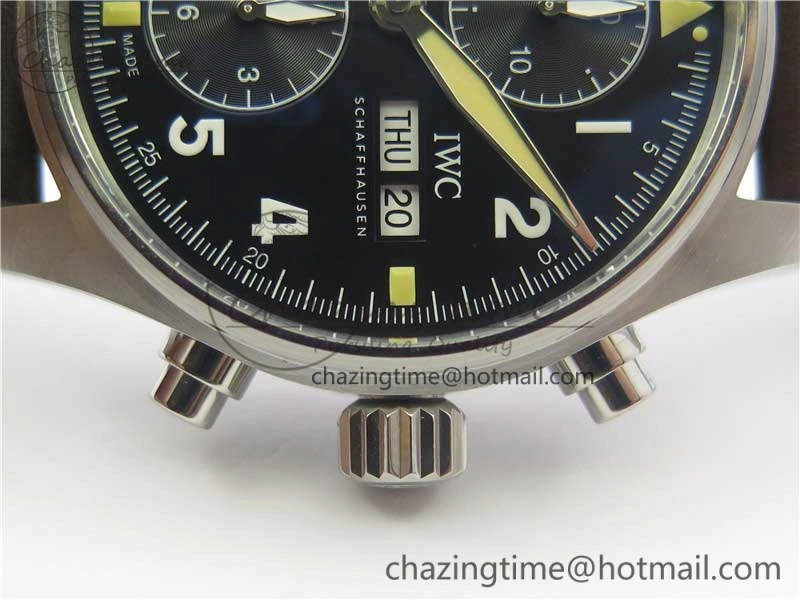 Pilot Chrono Spitfire IW387903 SS ZF 1:1 Best Edition Black Dial on Brown Leather Strap A7750