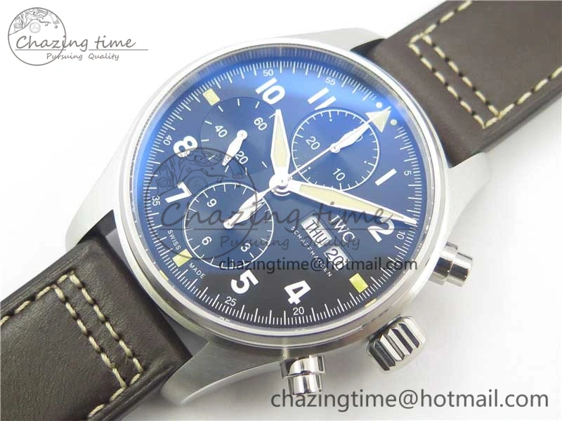 Pilot Chrono Spitfire IW387903 SS ZF 1:1 Best Edition Black Dial on Brown Leather Strap A7750