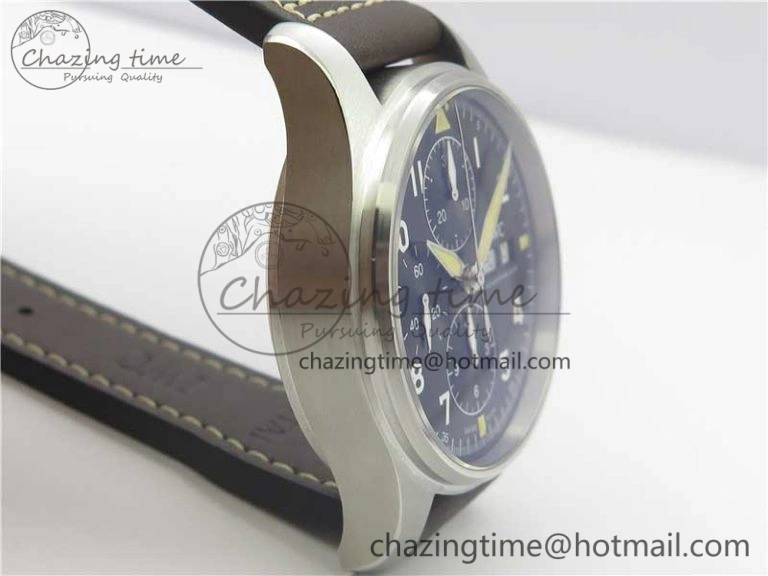 Pilot Chrono Spitfire IW387903 SS ZF 1:1 Best Edition Black Dial on Brown Leather Strap A7750