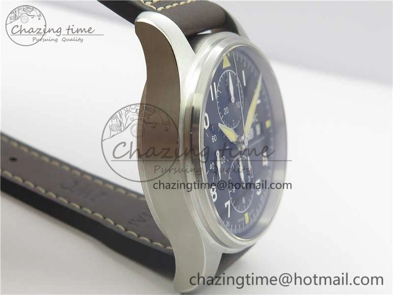 Pilot Chrono Spitfire IW387903 SS ZF 1:1 Best Edition Black Dial on Brown Leather Strap A7750
