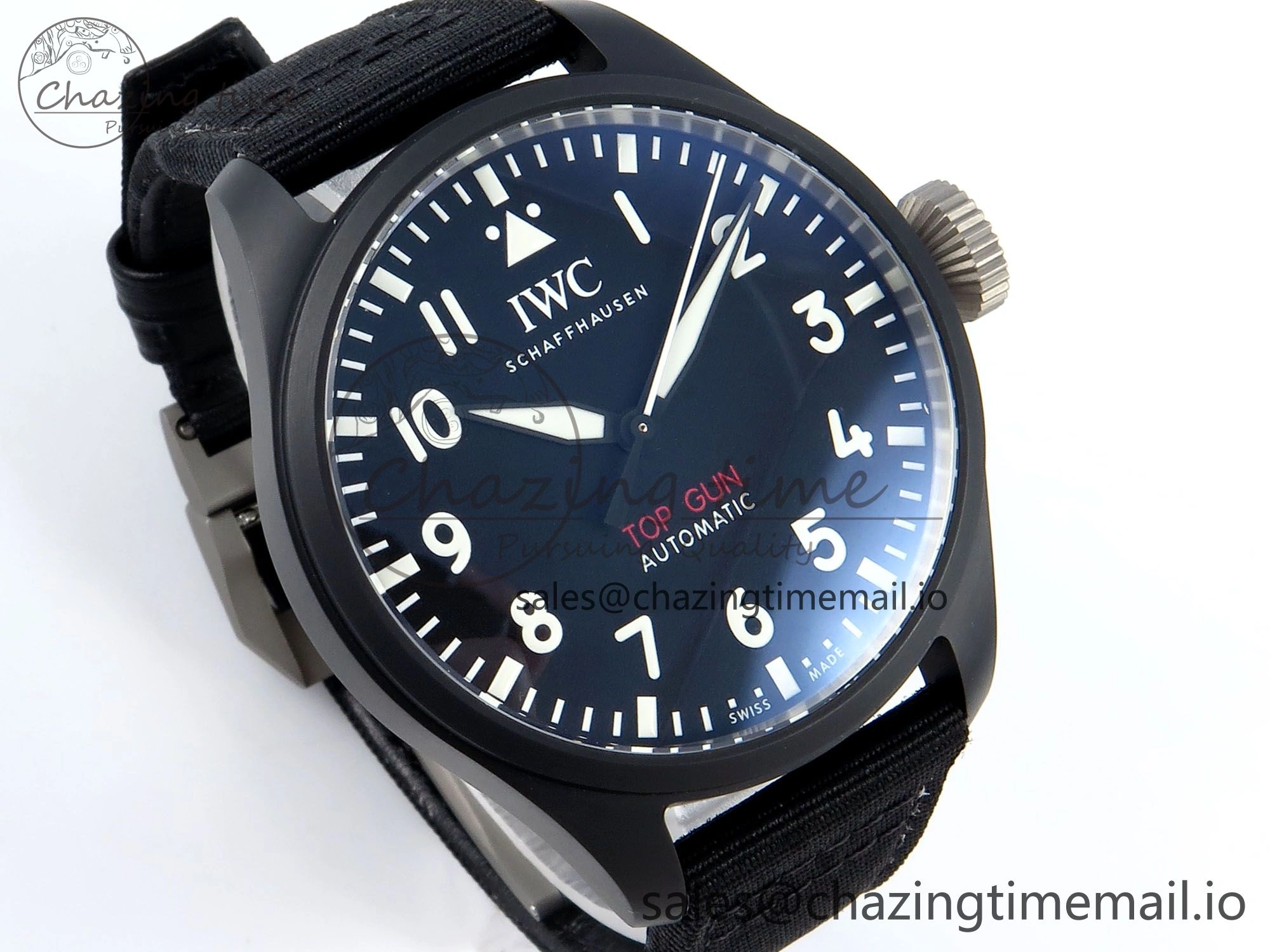 Pilot Top Gun IW326901 M+F 1:1 Best Edition Black Dial on Black Nylon Strap MY8205