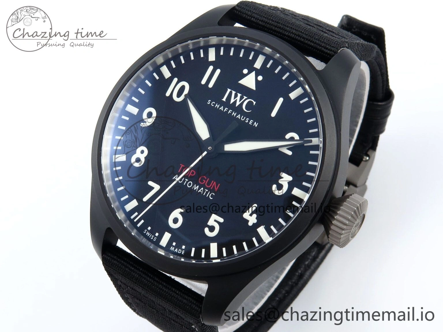 Pilot Top Gun IW326901 M+F 1:1 Best Edition Black Dial on Black Nylon Strap MY8205