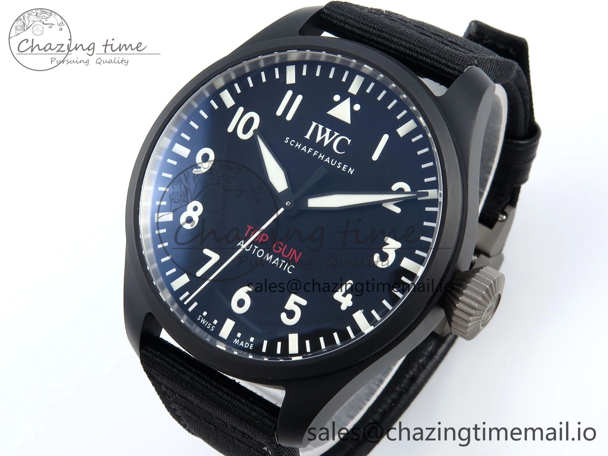 Pilot Top Gun IW326901 M+F 1:1 Best Edition Black Dial on Black Nylon Strap MY8205