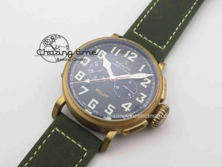 Pilot Type 20 Chrono Extra Special XF 1:1 Best Edition Real Bronze Case On Green Nubuck Strap A7750