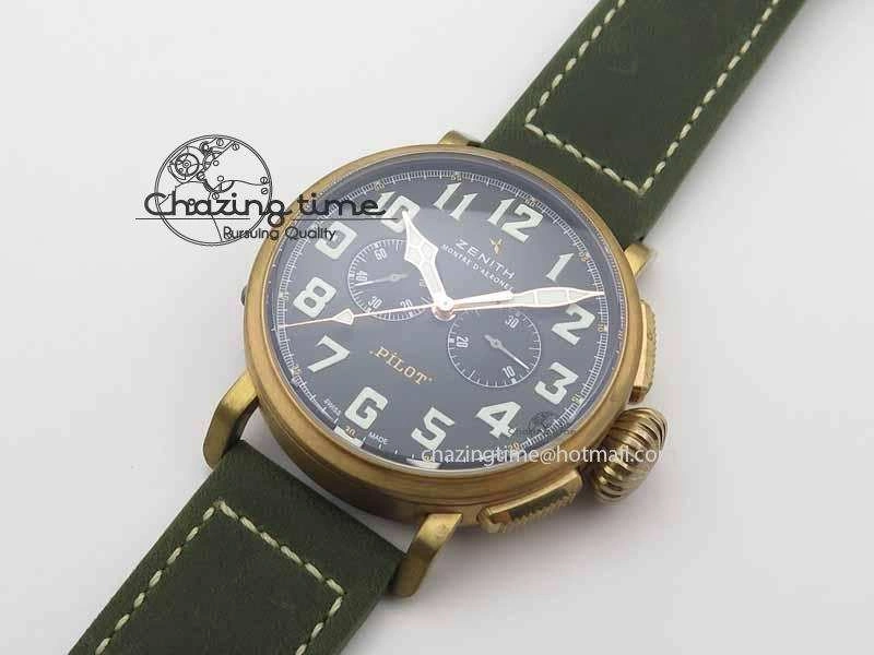 Pilot Type 20 Chrono Extra Special XF 1:1 Best Edition Real Bronze Case On Green Nubuck Strap A7750