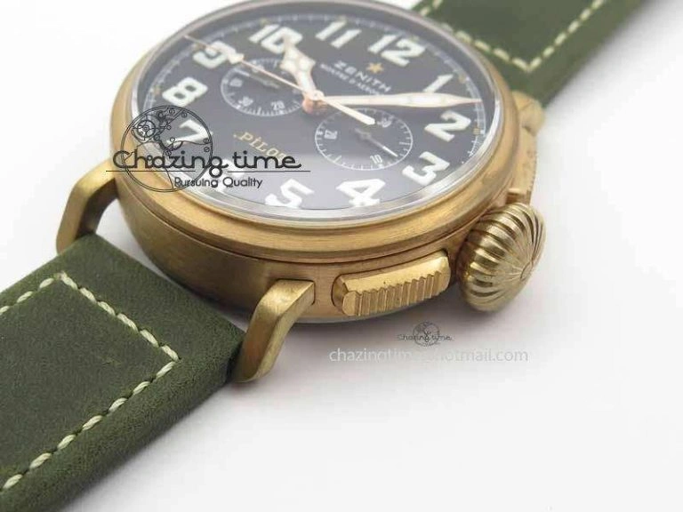 Pilot Type 20 Chrono Extra Special XF 1:1 Best Edition Real Bronze Case On Green Nubuck Strap A7750