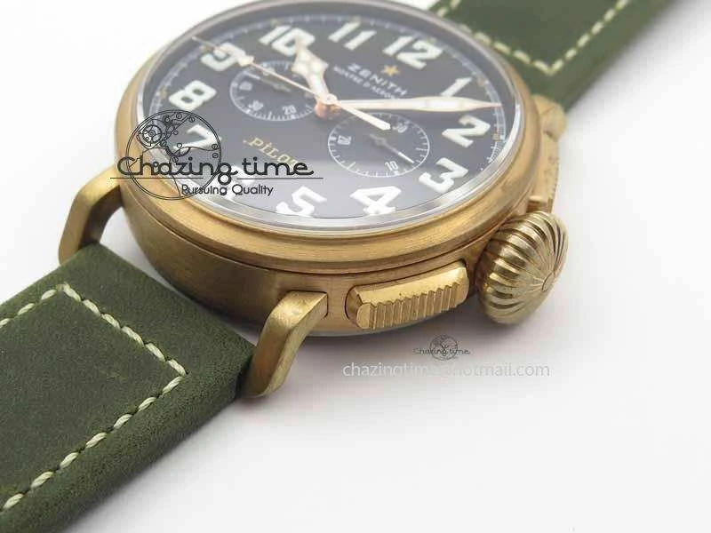 Pilot Type 20 Chrono Extra Special XF 1:1 Best Edition Real Bronze Case On Green Nubuck Strap A7750