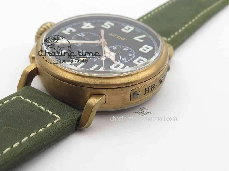 Pilot Type 20 Chrono Extra Special XF 1:1 Best Edition Real Bronze Case On Green Nubuck Strap A7750