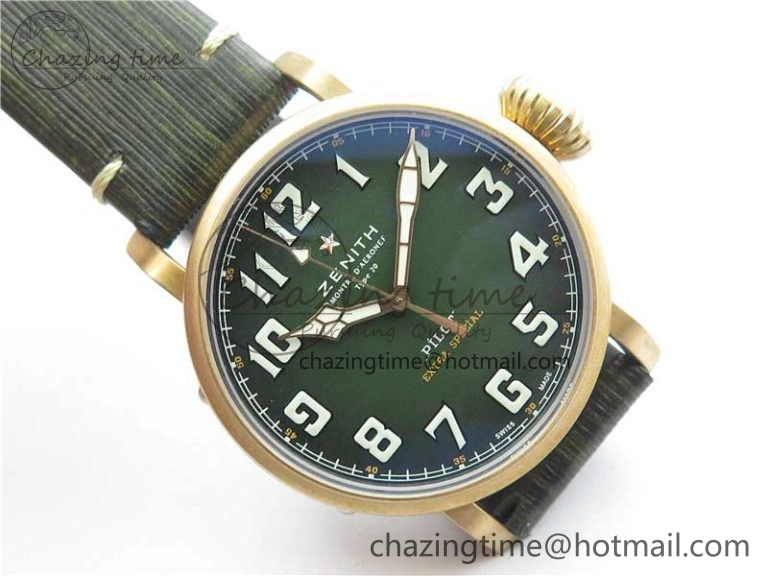 Pilot Type 20 Extra Special Bronze XF 1:1 Best Edition Green Dial on Green Leather Strap A2824