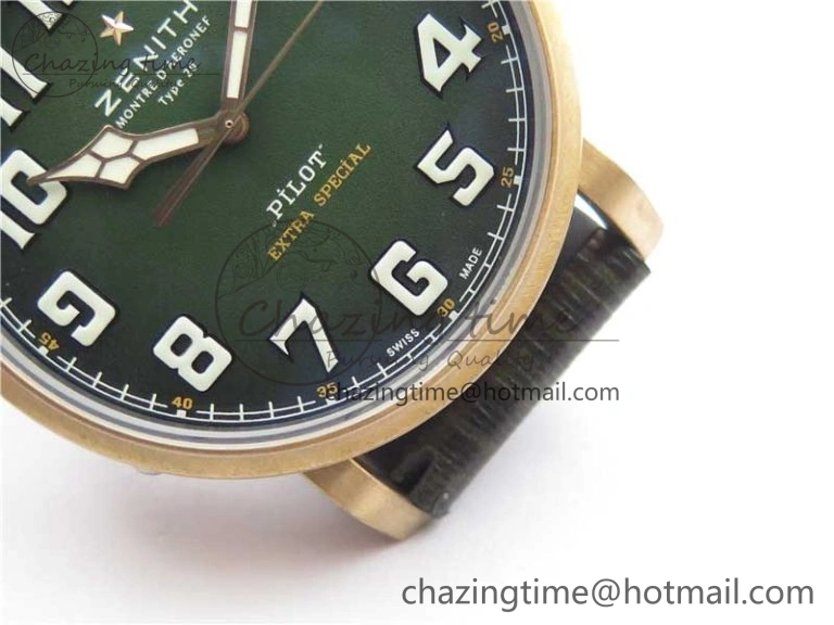 Pilot Type 20 Extra Special Bronze XF 1:1 Best Edition Green Dial on Green Leather Strap A2824