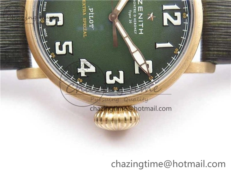 Pilot Type 20 Extra Special Bronze XF 1:1 Best Edition Green Dial on Green Leather Strap A2824