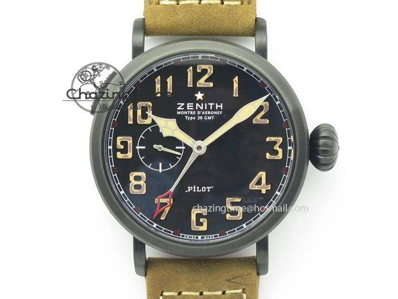Pilot Type 20 Extra Special PVD 47mm Black Dial Camouflage Markers On Brown Asso Strap A23J