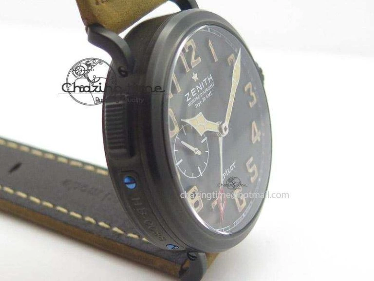 Pilot Type 20 Extra Special PVD 47mm Black Dial Camouflage Markers On Brown Asso Strap A23J