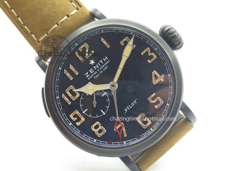 Pilot Type 20 Extra Special PVD 47mm Black Dial Camouflage Markers On Brown Asso Strap A23J