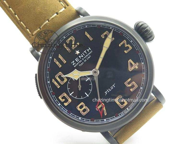 Pilot Type 20 Extra Special PVD 47mm Black Dial Camouflage Markers On Brown Asso Strap A23J