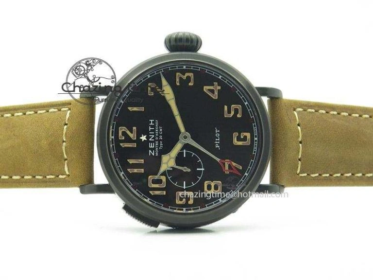 Pilot Type 20 Extra Special PVD 47mm Black Dial Camouflage Markers On Brown Asso Strap A23J