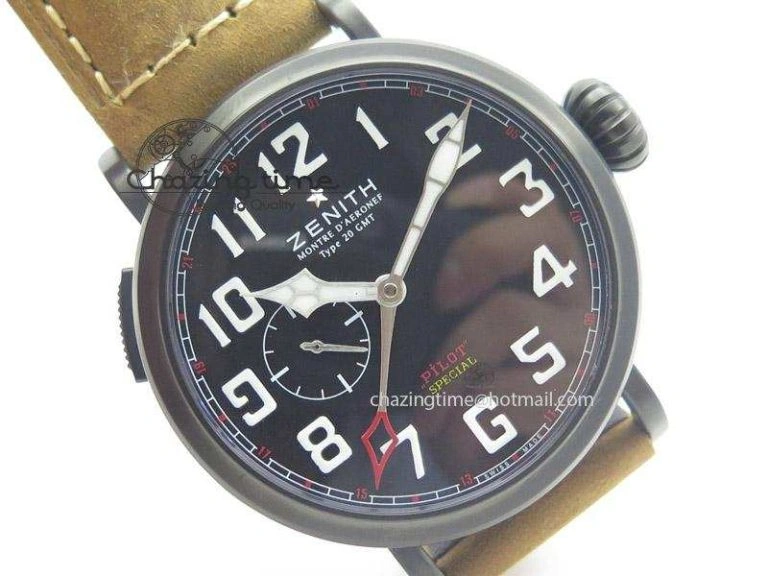 Pilot Type 20 Extra Special PVD 47mm Black Dial On Brown Asso Strap A23J