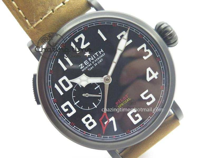 Pilot Type 20 Extra Special PVD 47mm Black Dial On Brown Asso Strap A23J