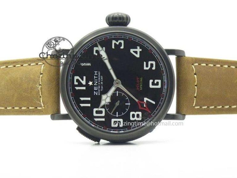 Pilot Type 20 Extra Special PVD 47mm Black Dial On Brown Asso Strap A23J