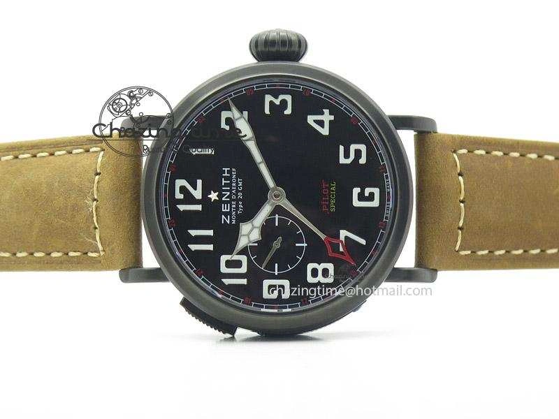 Pilot Type 20 Extra Special PVD 47mm Black Dial On Brown Asso Strap A23J