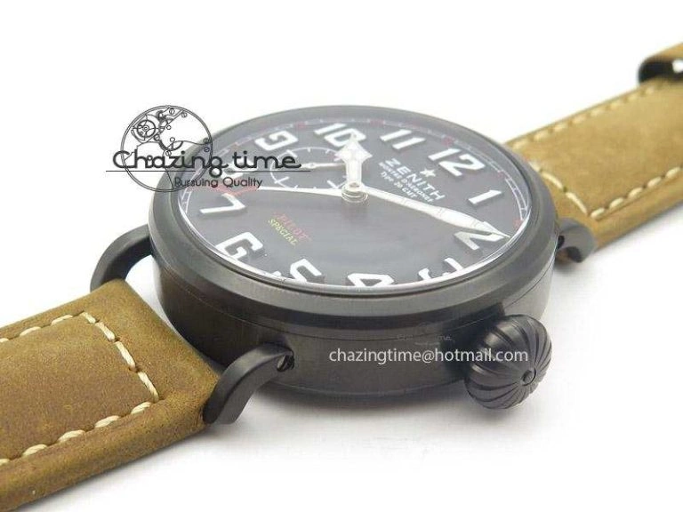 Pilot Type 20 Extra Special PVD 47mm Black Dial On Brown Asso Strap A23J