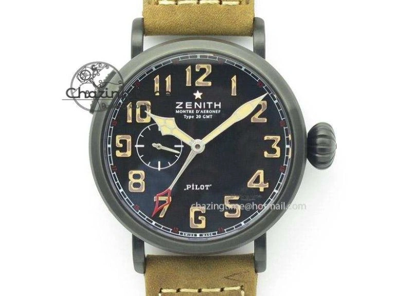 Pilot Type 20 Extra Special V6F 1:1 Best Edition SS 45mm Black Dial On Brown Asso Strap A2824