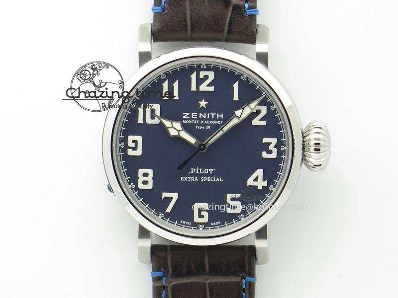 Pilot Type 20 Extra Special V6F 1:1 Best Edition SS 45mm Blue Dial On Brown Leather Strap A2824