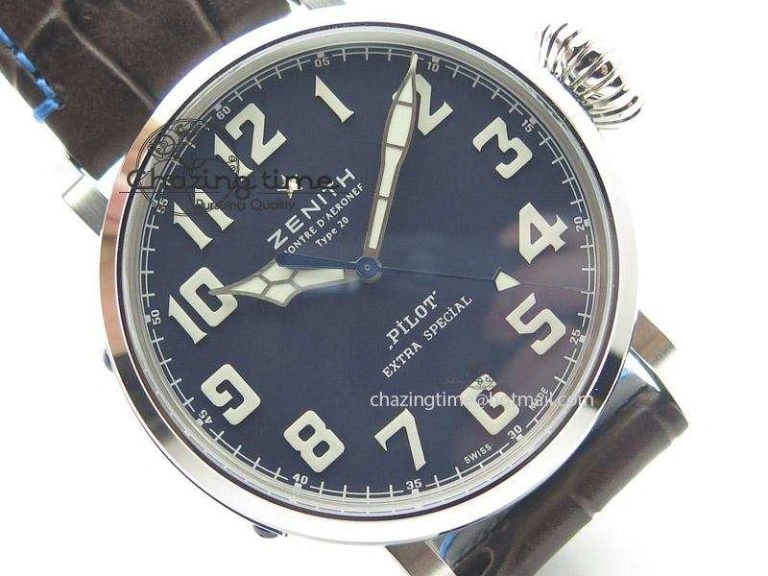 Pilot Type 20 Extra Special V6F 1:1 Best Edition SS 45mm Blue Dial On Brown Leather Strap A2824