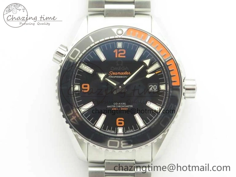 Planet Ocean 2016 43.5mm SS Black Orange Bezel OM 1:1 Best Edition Black Dial on SS Bracelet A8900 V2