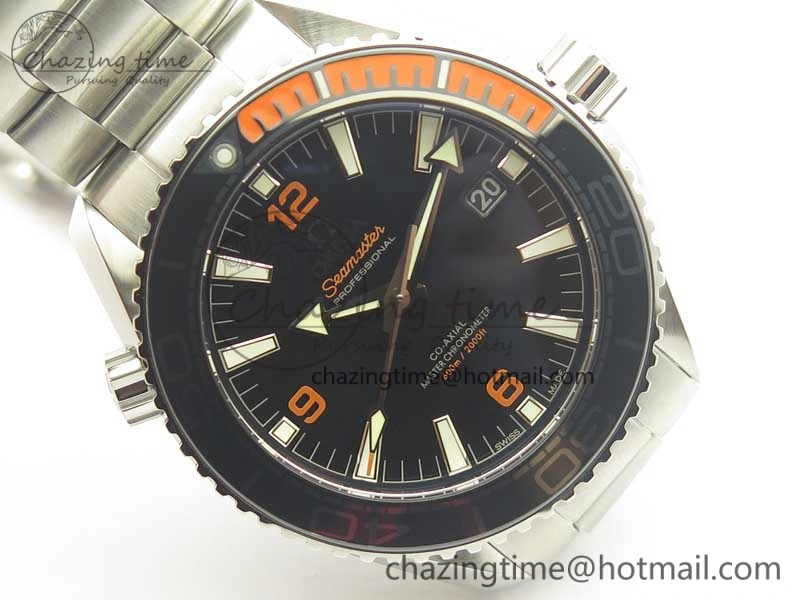 Planet Ocean 2016 43.5mm SS Black Orange Bezel OM 1:1 Best Edition Black Dial on SS Bracelet A8900 V2