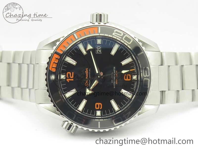 Planet Ocean 2016 43.5mm SS Black Orange Bezel OM 1:1 Best Edition Black Dial on SS Bracelet A8900 V2